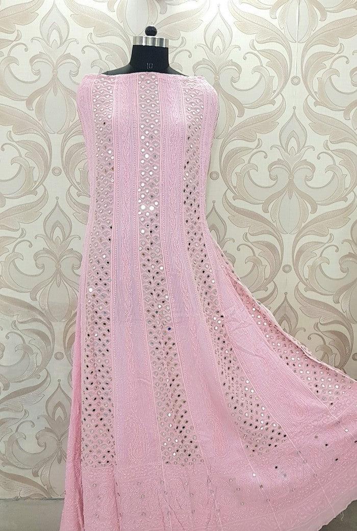 Chikankari Georgette Anarkali ( Pearl & Mirror Work ) - Adah Chikankari