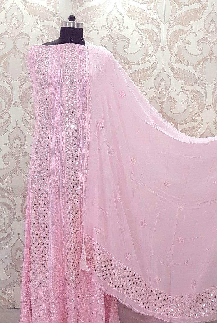 Chikankari Georgette Anarkali ( Pearl & Mirror Work ) - Adah Chikankari