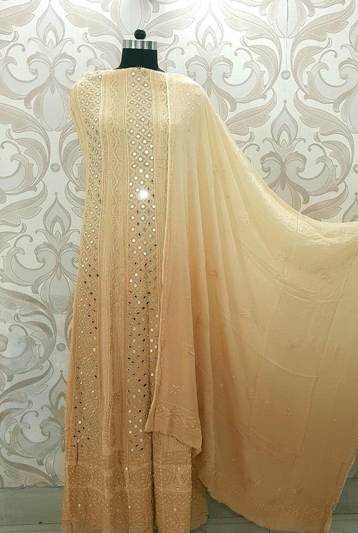 Chikankari Georgette Anarkali ( Pearl & Mirror Work ) - Adah Chikankari