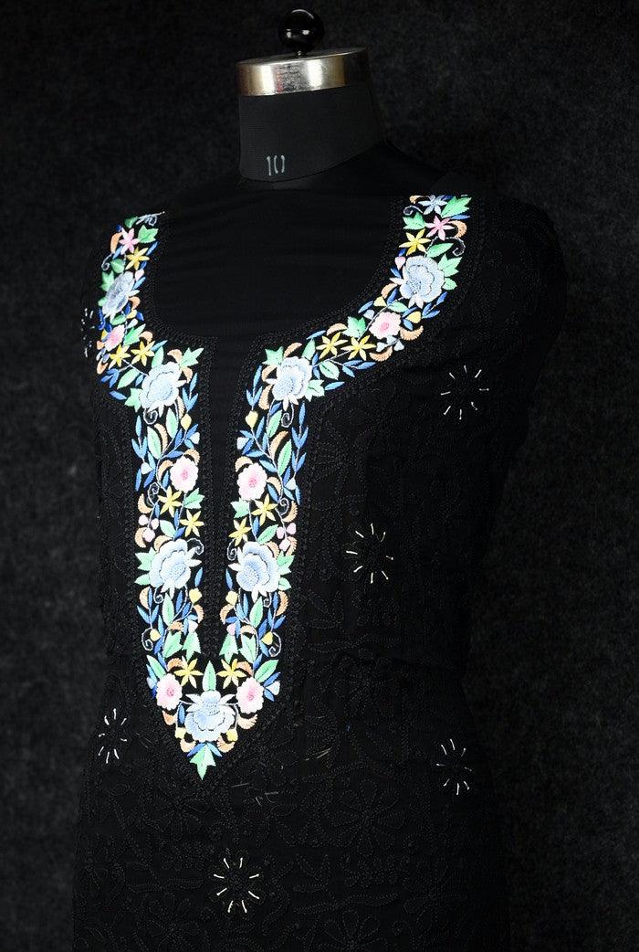 Chikankari Viscose Georgette Suit ( Parsi Work ) - Adah Chikankari