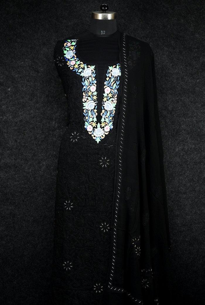 Chikankari Viscose Georgette Suit ( Parsi Work ) - Adah Chikankari