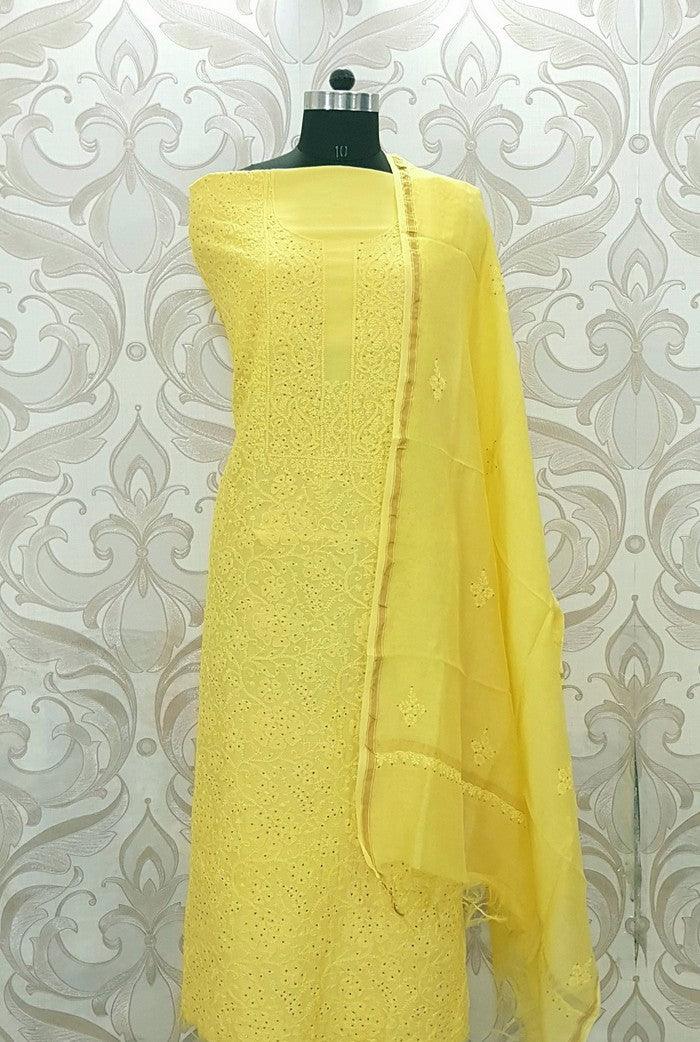 Chikankari Chanderi Silk Suits ( Kurta & Dupatta ) - Adah Chikankari