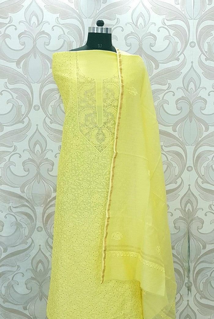 Chikankari Chanderi Silk Suits ( Kurta & Dupatta ) - Adah Chikankari