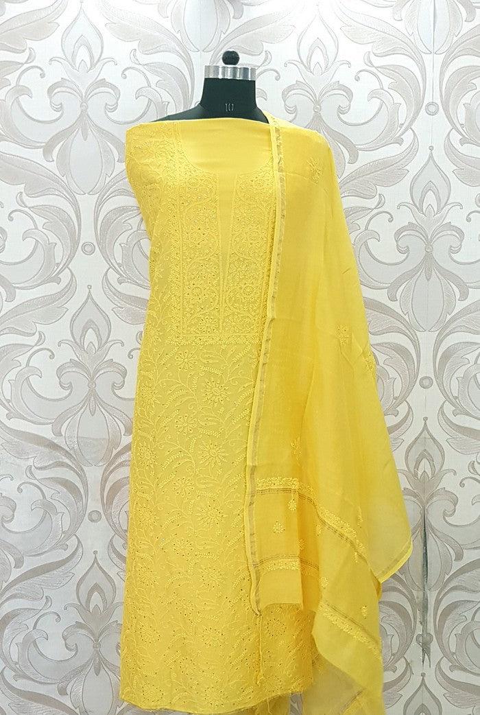 Chikankari Chanderi Silk Suits ( Kurta & Dupatta ) - Adah Chikankari