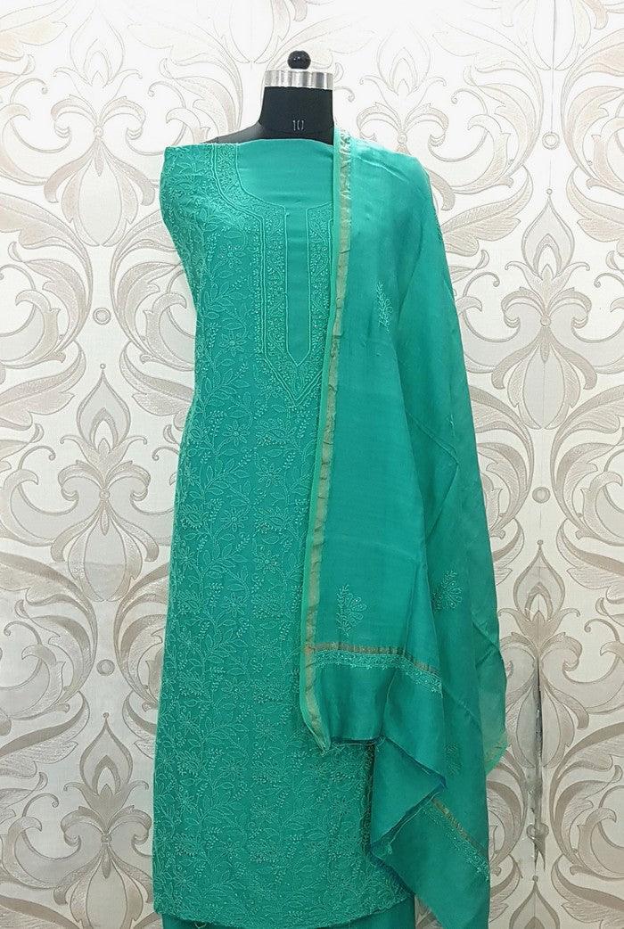 Chikankari Chanderi Silk Suits ( Kurta & Dupatta ) - Adah Chikankari
