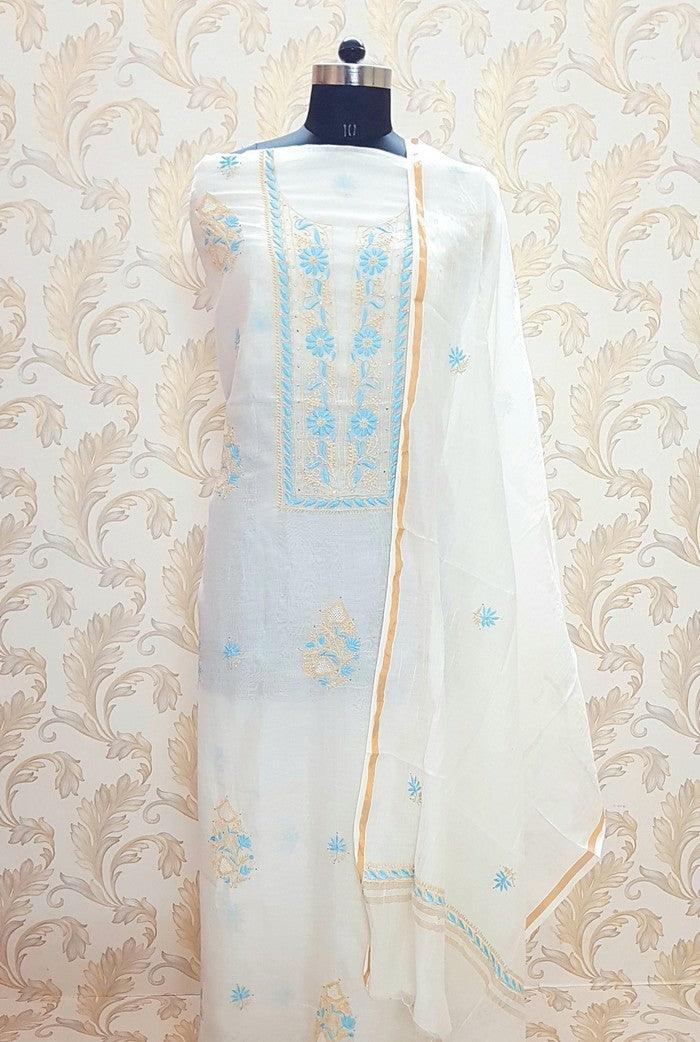 Chikankari Mul Chanderi Designer Suit - Adah Chikankari