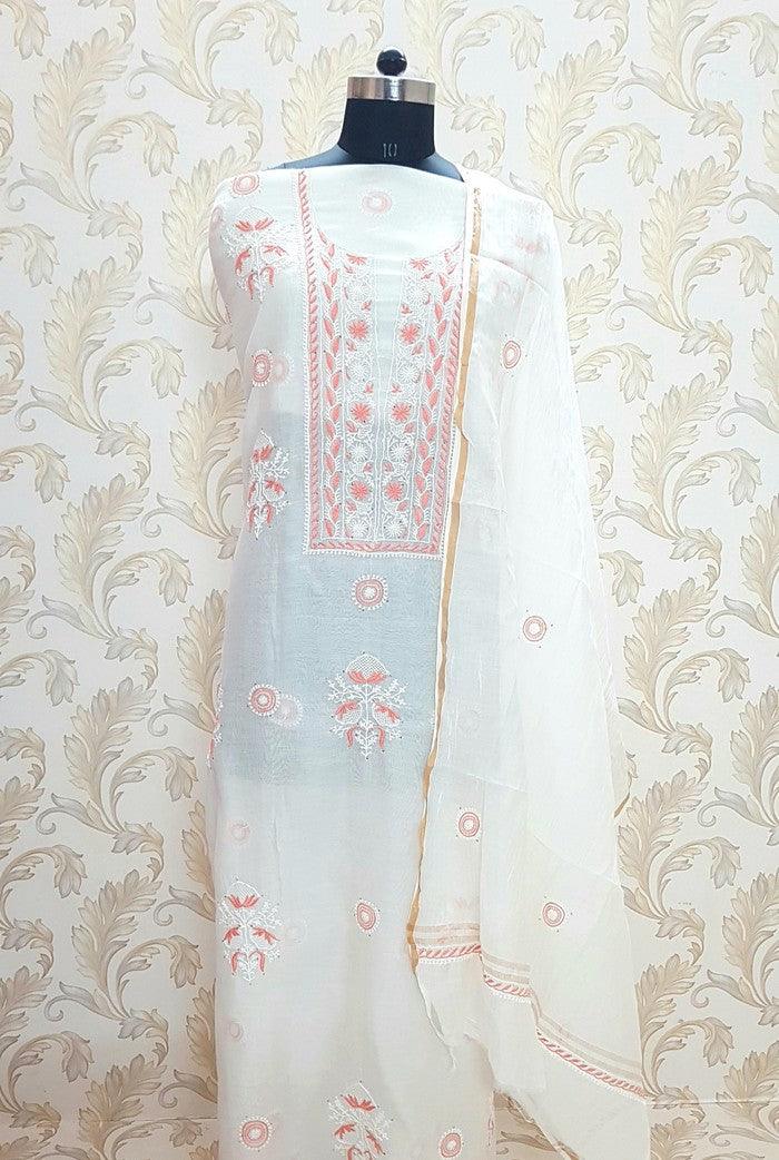 Chikankari Mul Chanderi Designer Suit - Adah Chikankari
