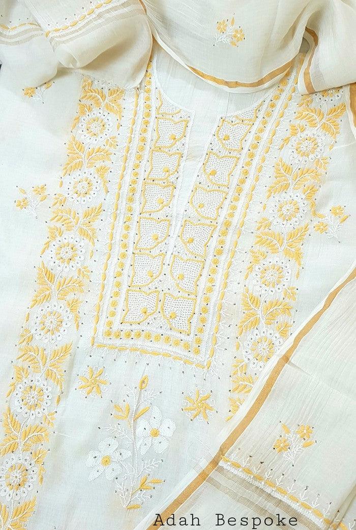 Chikankari Mul Chanderi Designer Suit - Adah Chikankari