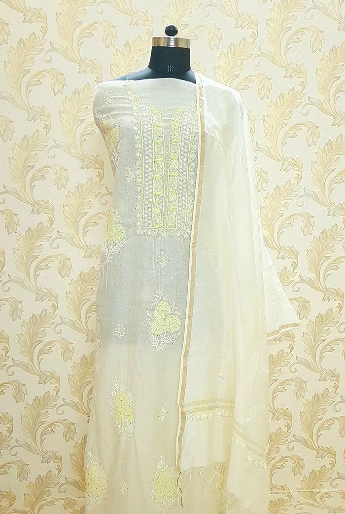 Chikankari Mul Chanderi Designer Suit - Adah Chikankari