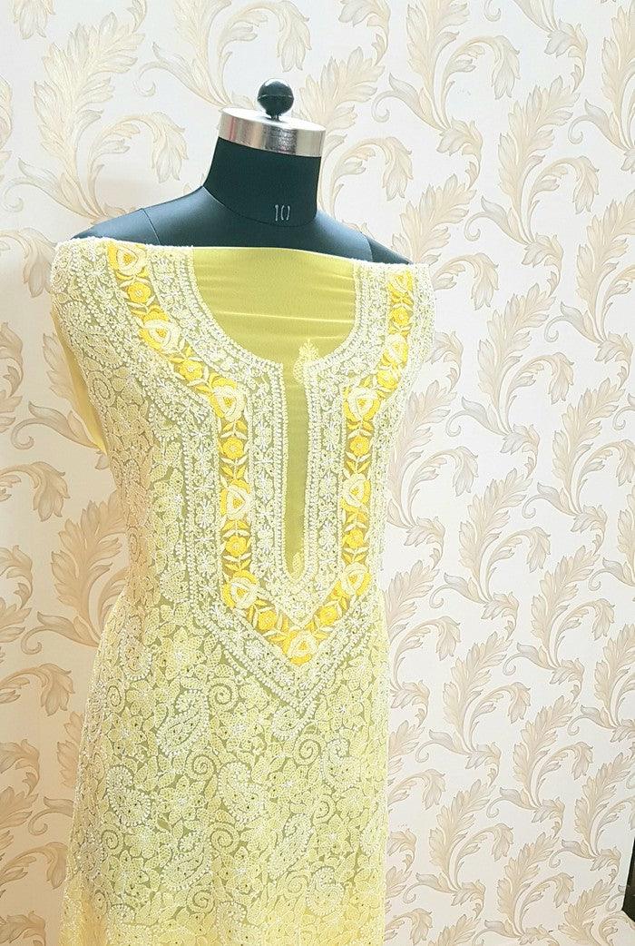 Chikankari Semi Georgette Suit ( Parsi & Mukaish ) - Adah Chikankari