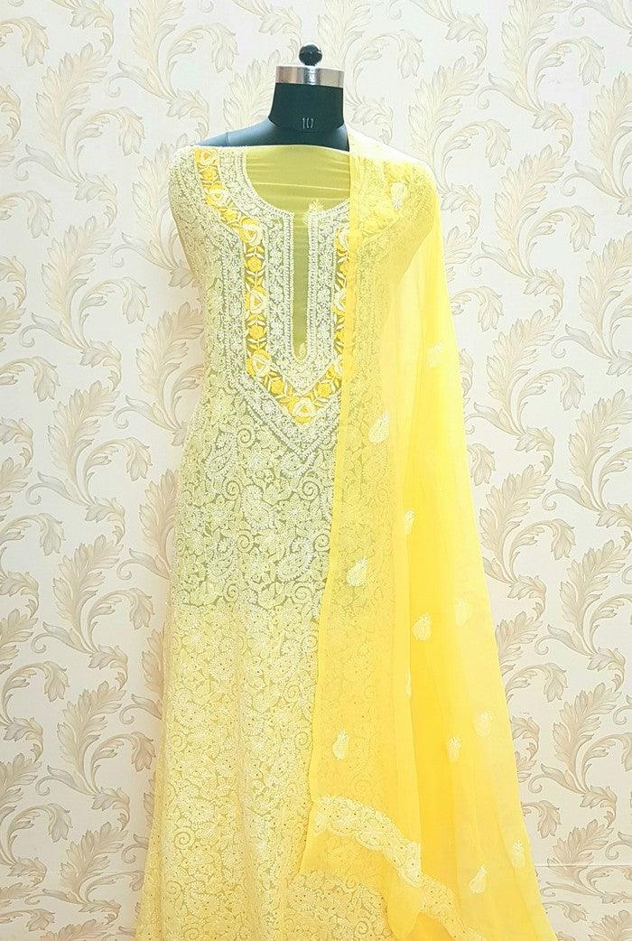 Chikankari Semi Georgette Suit ( Parsi & Mukaish ) - Adah Chikankari