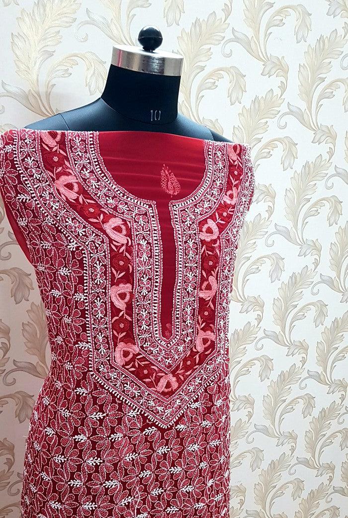 Chikankari Semi Georgette Suit ( Parsi & Mukaish ) - Adah Chikankari