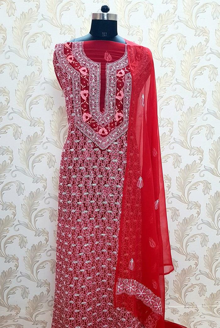 Chikankari Semi Georgette Suit ( Parsi & Mukaish ) - Adah Chikankari