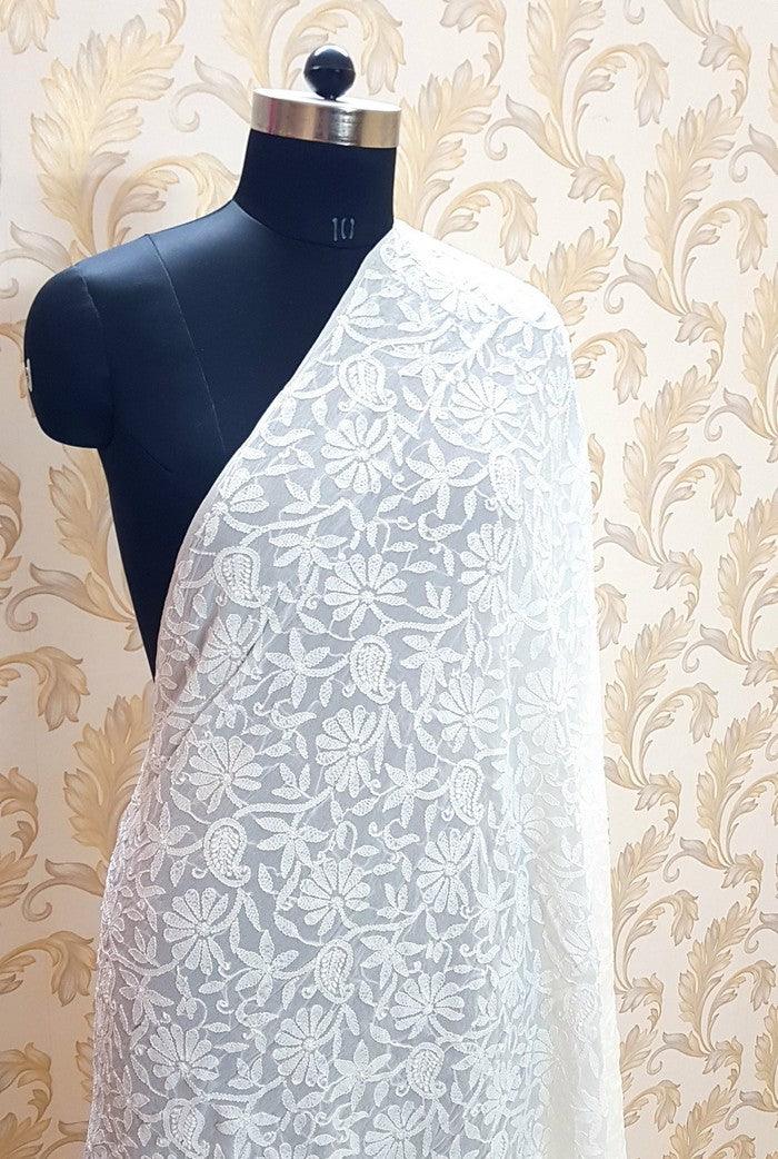 Chikankari Viscose Georgette Dupatta ( Dyeable ) - Adah Chikankari