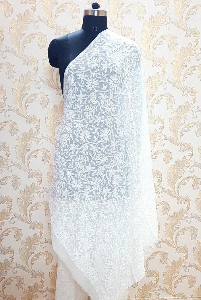 Chikankari Viscose Georgette Dupatta ( Dyeable ) - Adah Chikankari