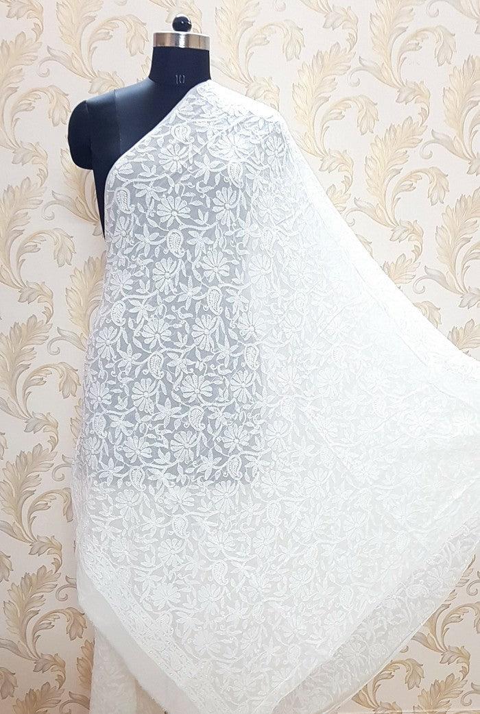 Chikankari Viscose Georgette Dupatta ( Dyeable ) - Adah Chikankari