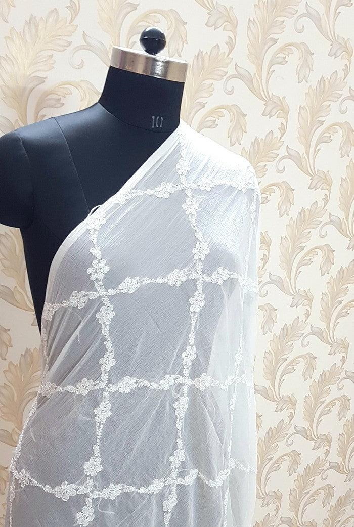 Chikankari Chiffon Dupatta ( Dyeable ) - Adah Chikankari