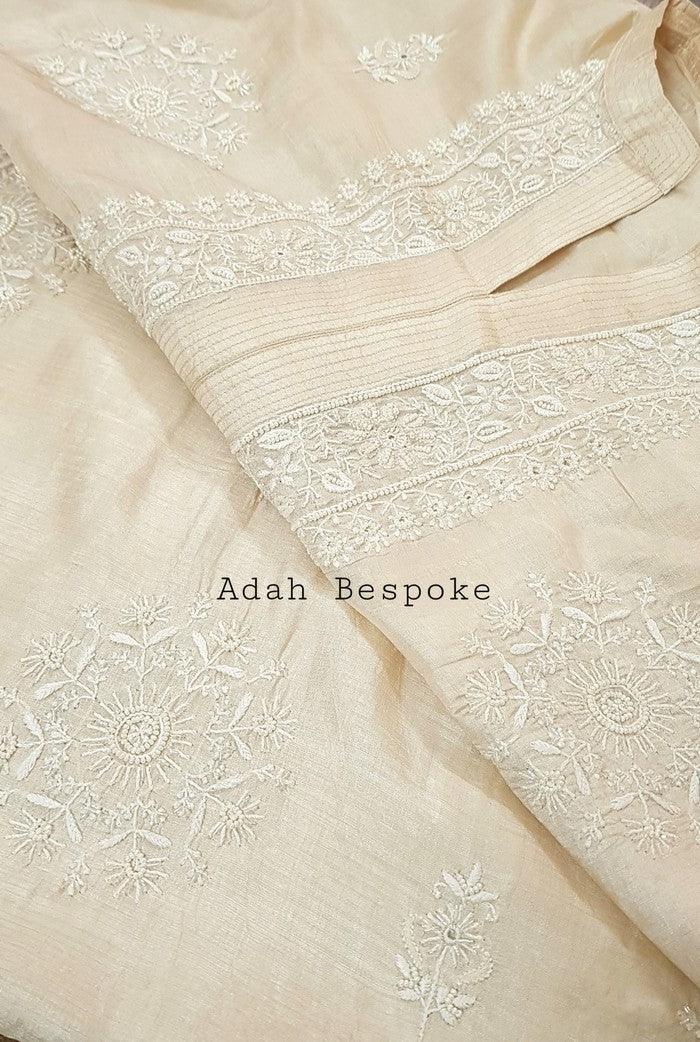 Chikankari Tussar Silk Kurta ( Pearl Work ) - Adah Chikankari