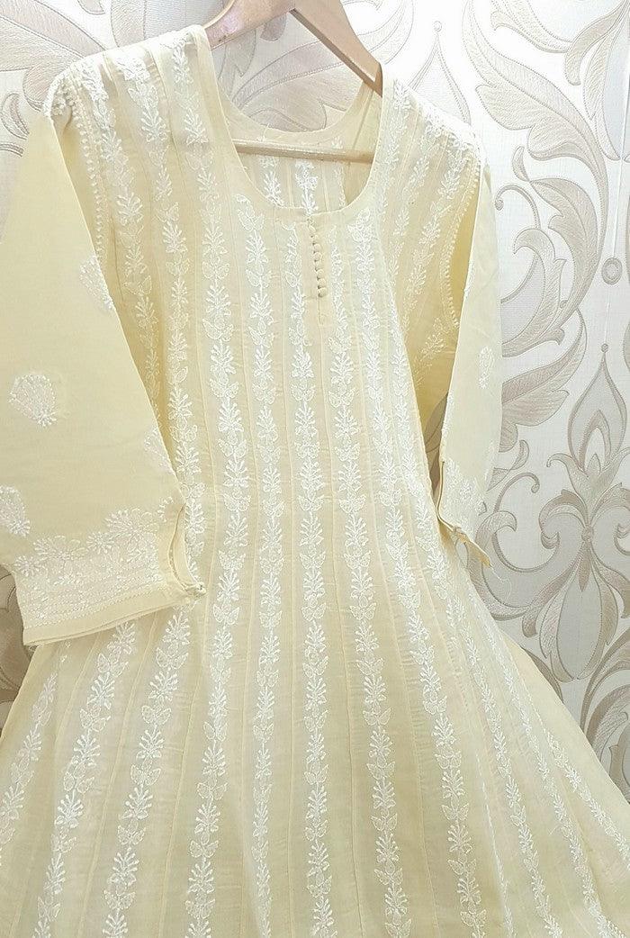 White chikankari anarkali on sale kurta