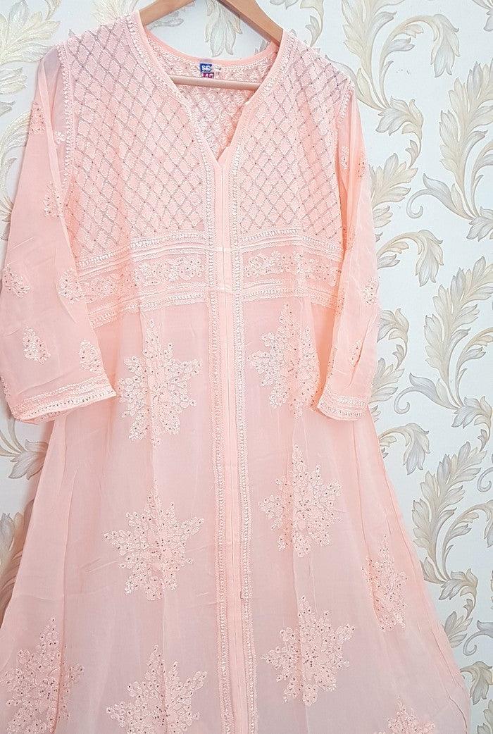 Chikankari Viscose Georgette Anarkali - Adah Chikankari