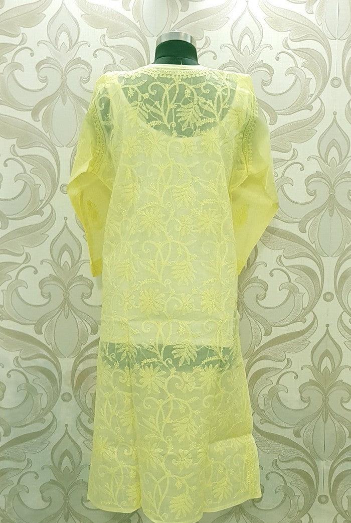 Chikankari Cotton Lemon Yellow Kurta ( Stitched ) - Adah Chikankari