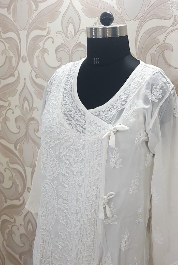 Chikankari Viscose Georgette Angrakha ( Stitched ) - Adah Chikankari
