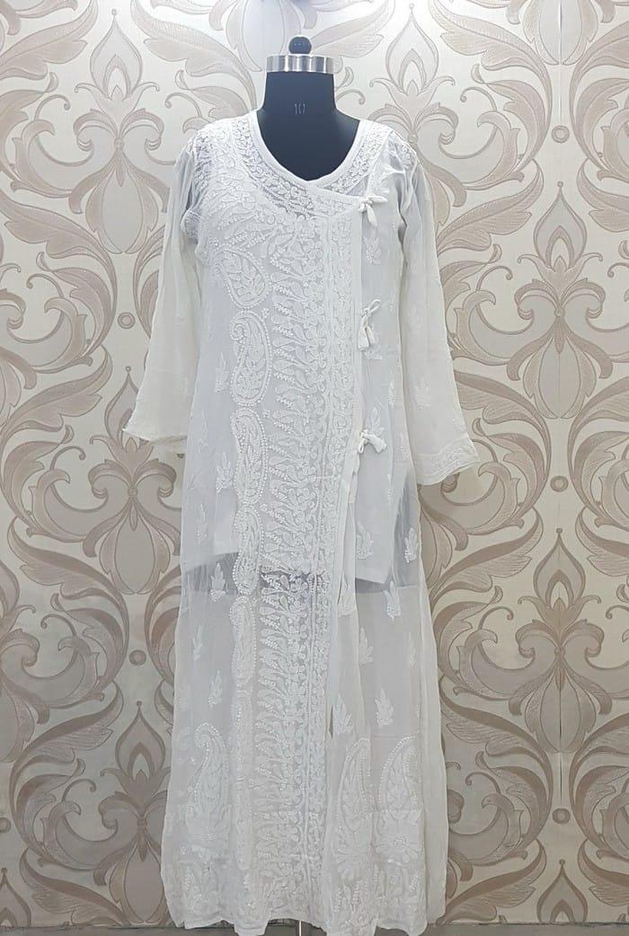 Chikankari Viscose Georgette Angrakha ( Stitched ) - Adah Chikankari