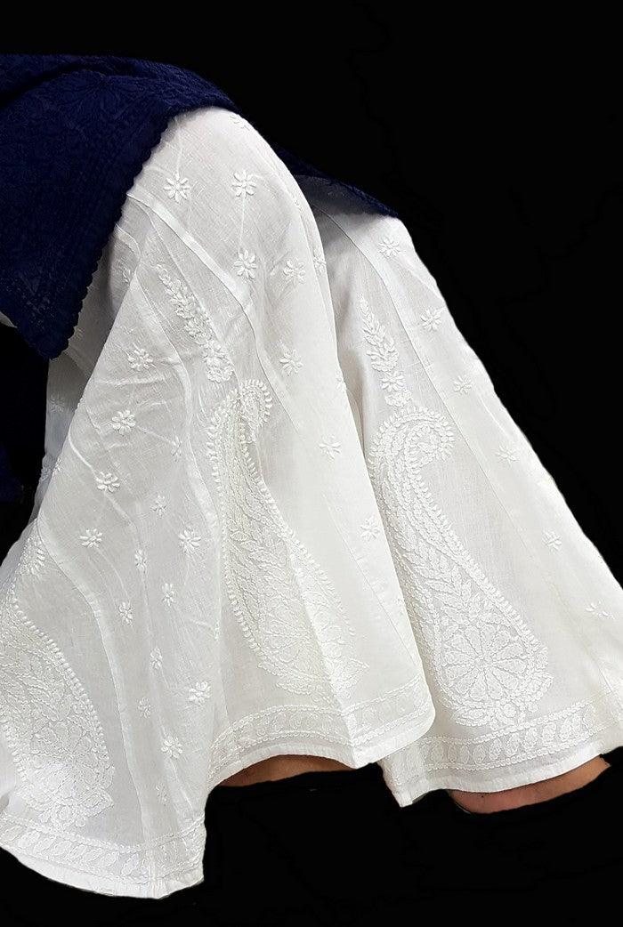 Chikankari Cotton White Palazzo - Adah Chikankari