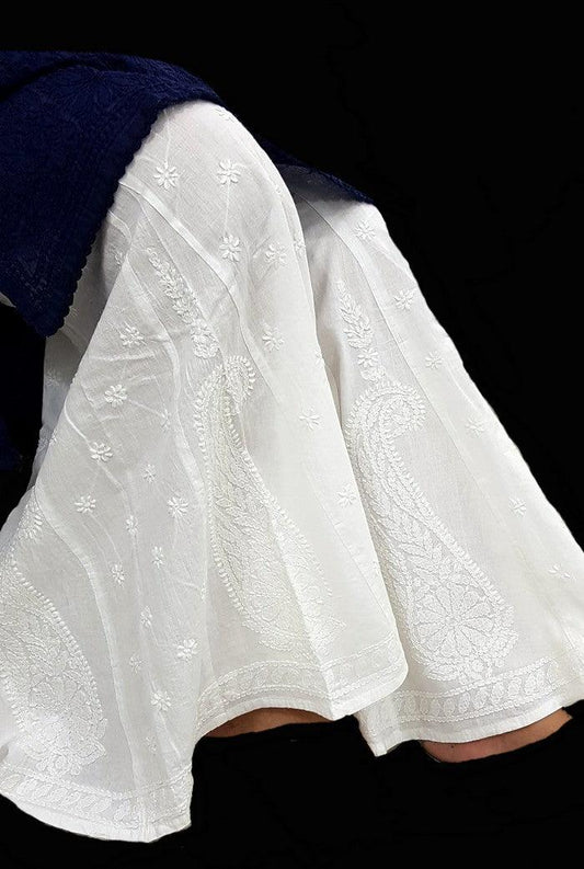 Chikankari Cotton White Palazzo - Adah Chikankari