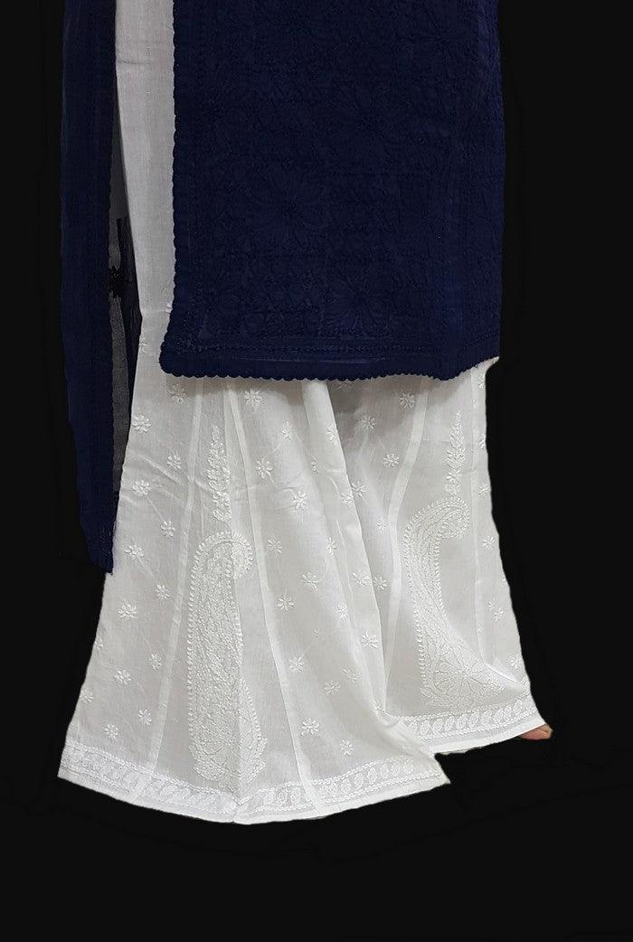 Chikankari Cotton White Palazzo - Adah Chikankari