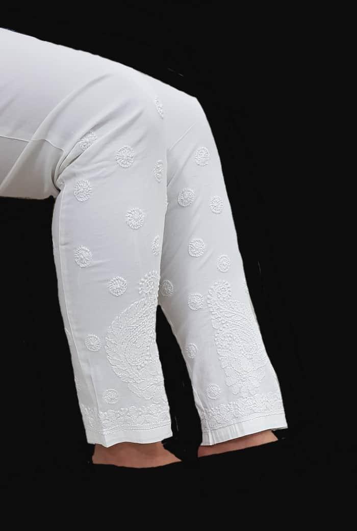 Chikankari Cotton Stretchable Pants ( With Pockets ) - Adah Chikankari