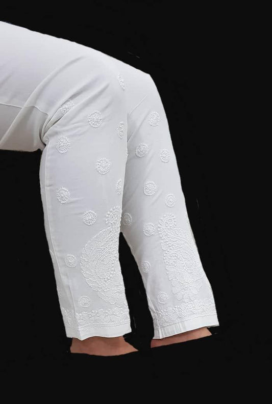 Chikankari Cotton Stretchable Pants ( With Pockets ) - Adah Chikankari