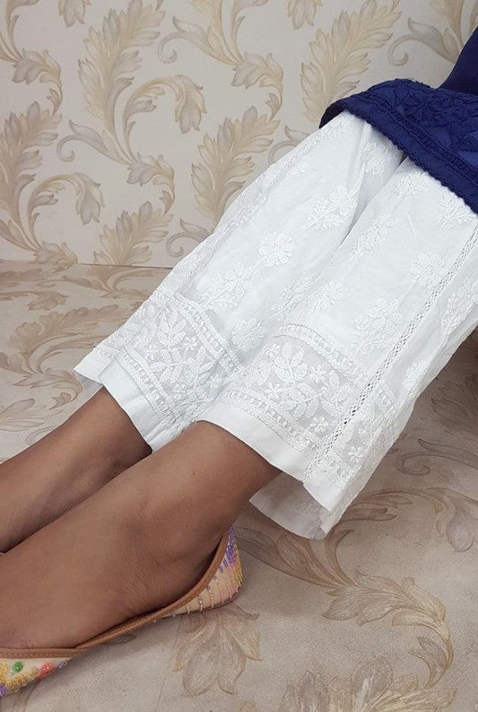 Chikankari Cotton Straight Pant ( with Lining ) - Adah Chikankari