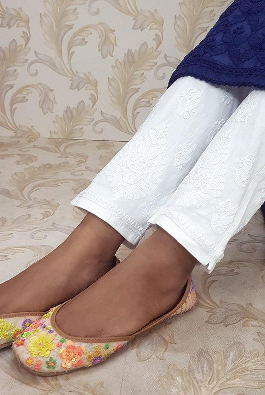 Chikankari Cotton Stretchable Pants ( With Pockets ) - Adah Chikankari