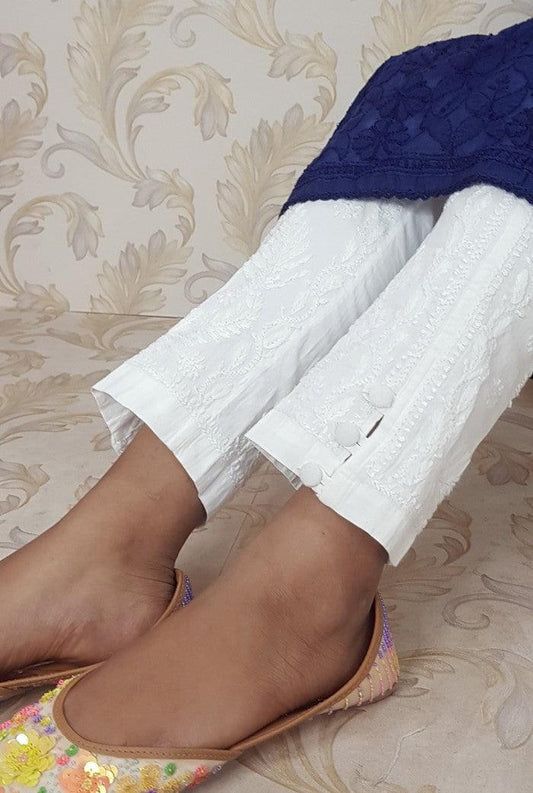 Chikankari Cotton Stretchable Pants ( With Pockets ) - Adah Chikankari