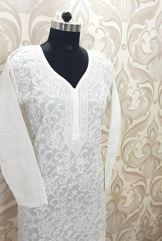 Chikankari Tussar Silk Suit ( Kurta & Plazzo ) - Adah Chikankari