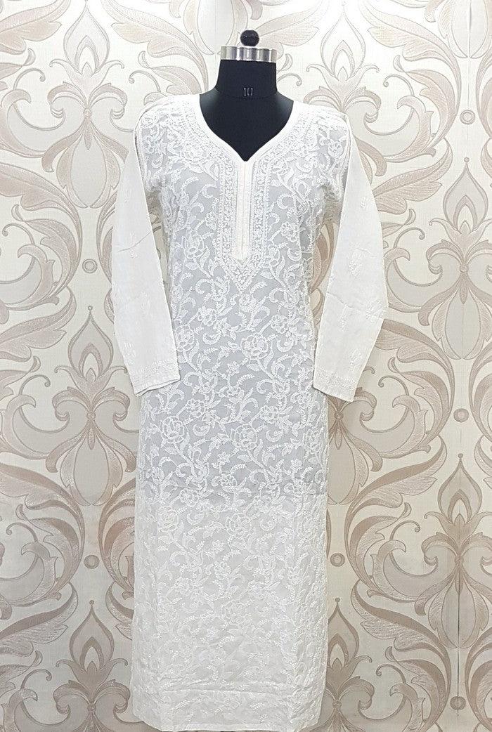 Chikankari Tussar Silk Suit ( Kurta & Plazzo ) - Adah Chikankari
