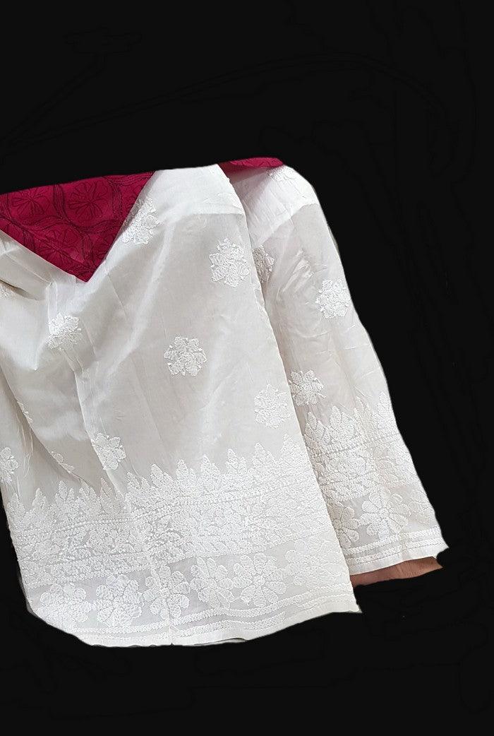 Chikankari Tussar Silk Suit ( Kurta & Plazzo ) - Adah Chikankari