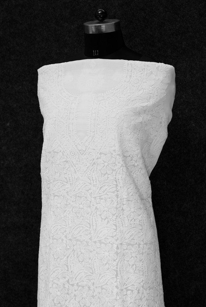 Chikankari Cotton Kurta ( Unstitched ) - Adah Chikankari