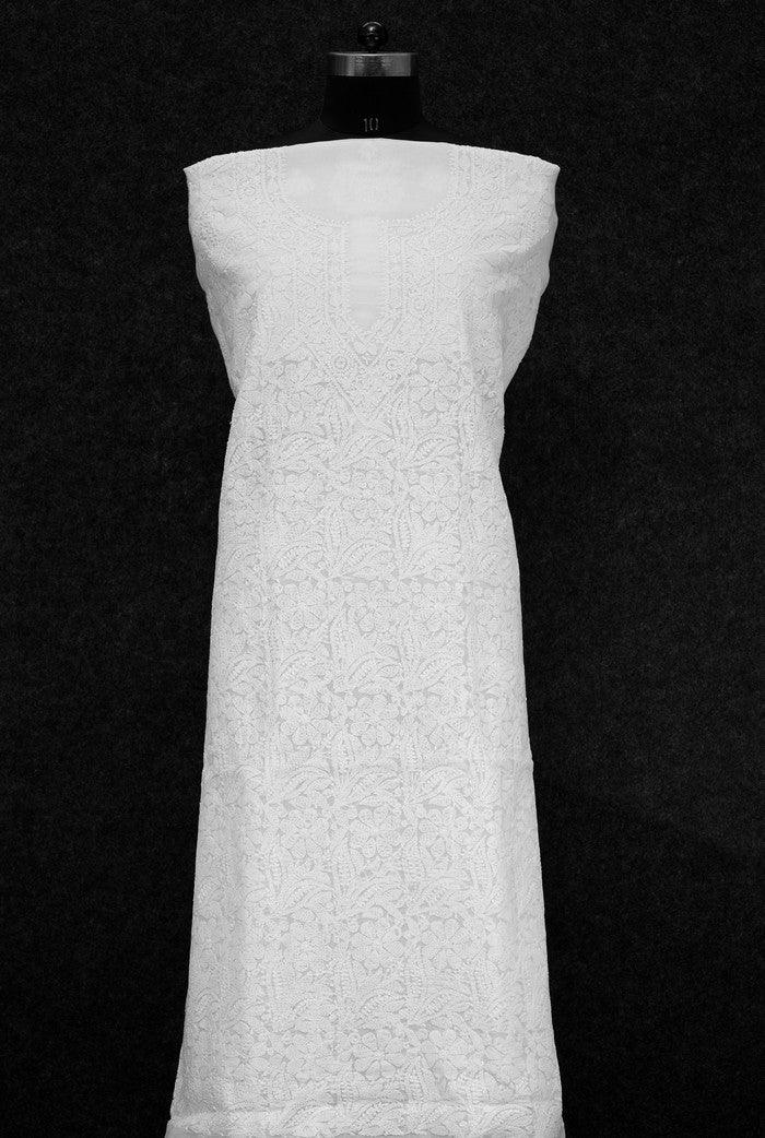 Chikankari Cotton Kurta ( Unstitched ) - Adah Chikankari