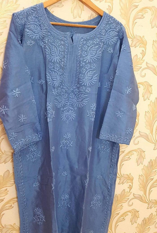 Chikankari Chanderi Kurta - Adah Chikankari