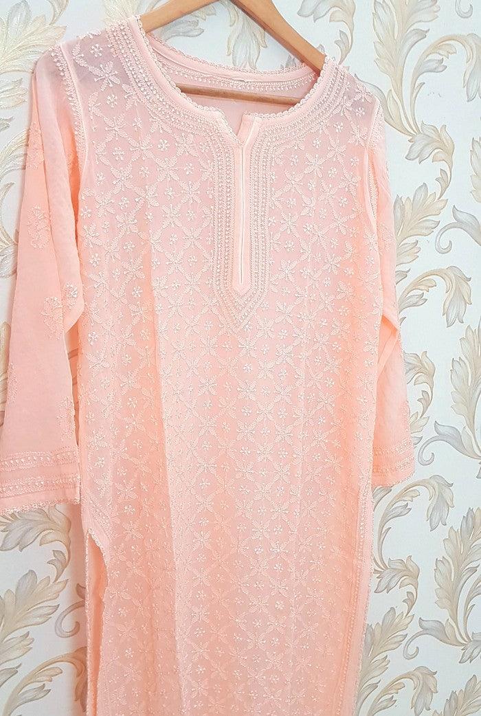 Chikankari Viscose Georgette Kurta - Adah Chikankari