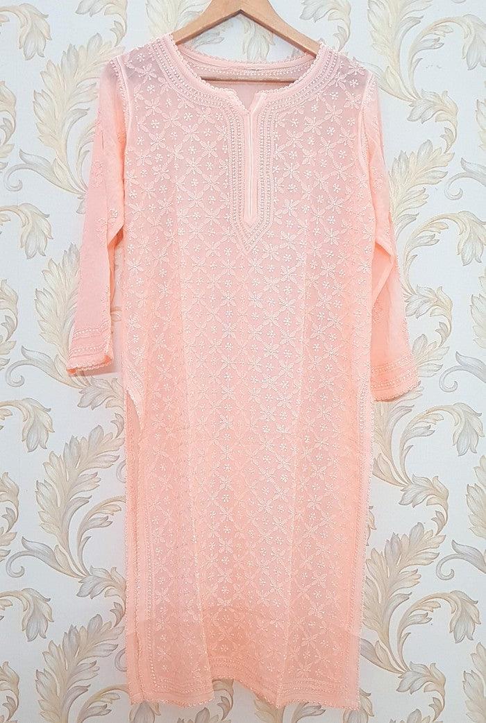 Chikankari Viscose Georgette Kurta - Adah Chikankari