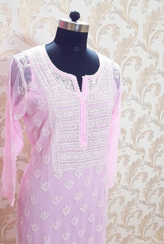 Chikankari Semigeorgette Kurta ( With Slip ) - Adah Chikankari