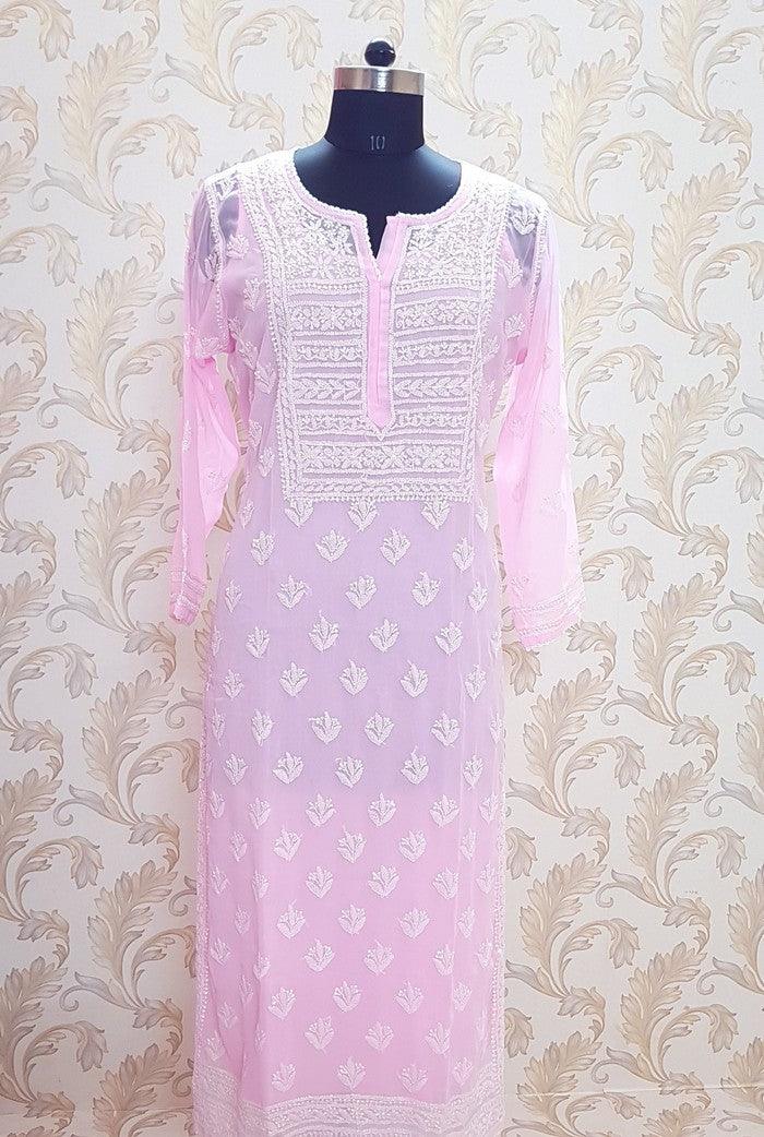 Chikankari Semigeorgette Kurta ( With Slip ) - Adah Chikankari