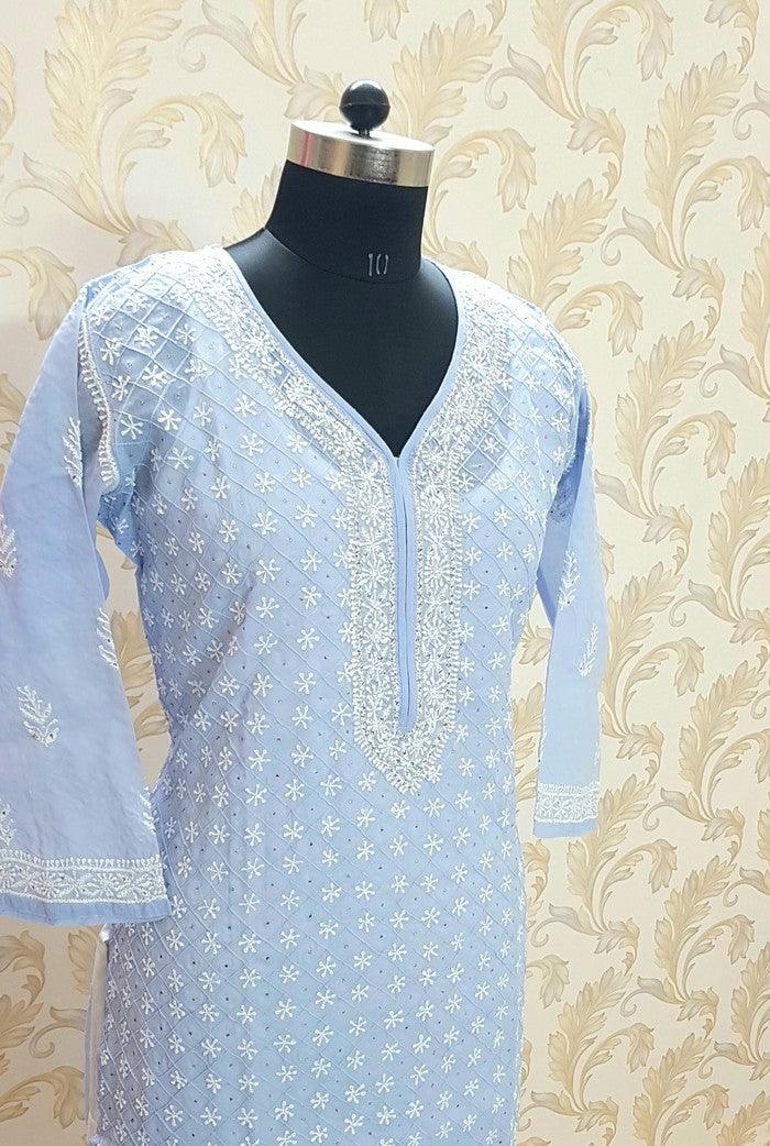 Chikankari Cotton Kurta ( Mukaish ) - Adah Chikankari
