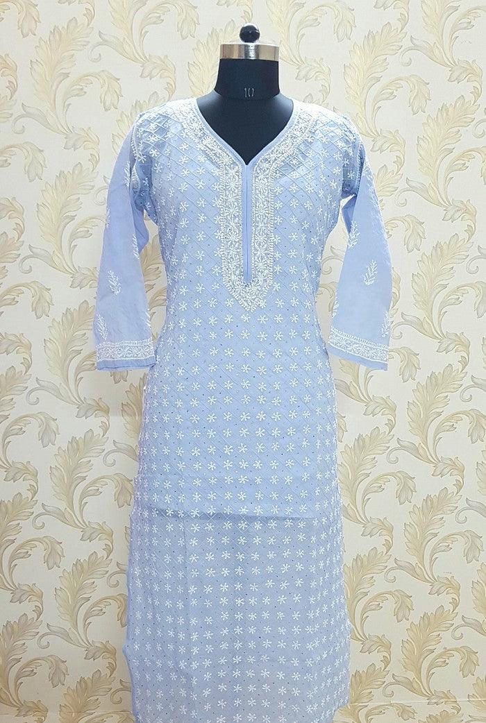 Chikankari Cotton Kurta ( Mukaish ) - Adah Chikankari