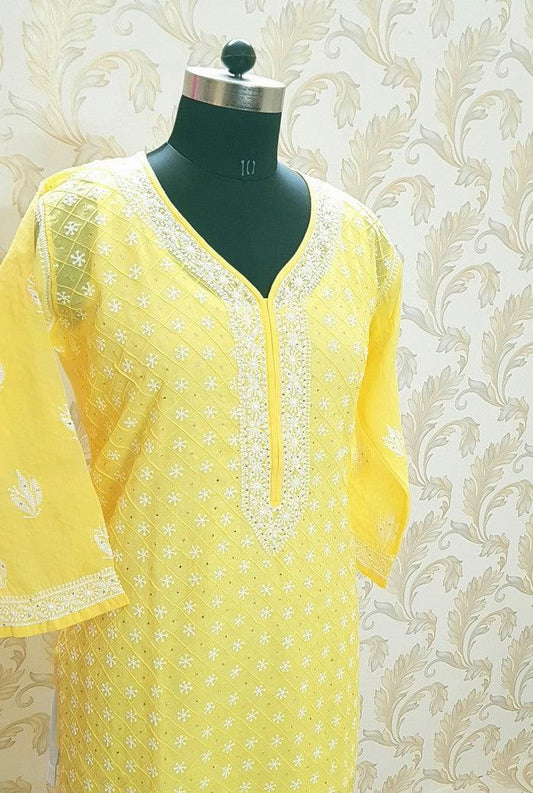Chikankari Cotton Kurta ( Mukaish ) - Adah Chikankari