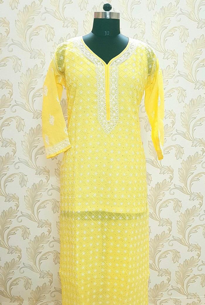 Chikankari Cotton Kurta ( Mukaish ) - Adah Chikankari