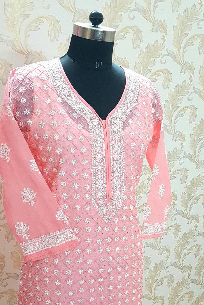 Chikankari Cotton Kurta ( Mukaish ) - Adah Chikankari